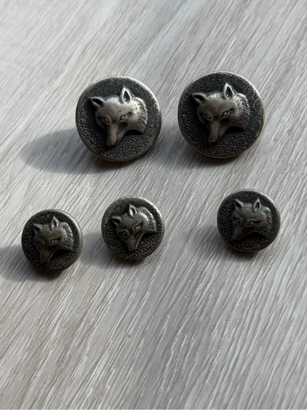Antique Silver Fox Head Metal Stud Buttons - Set of 5